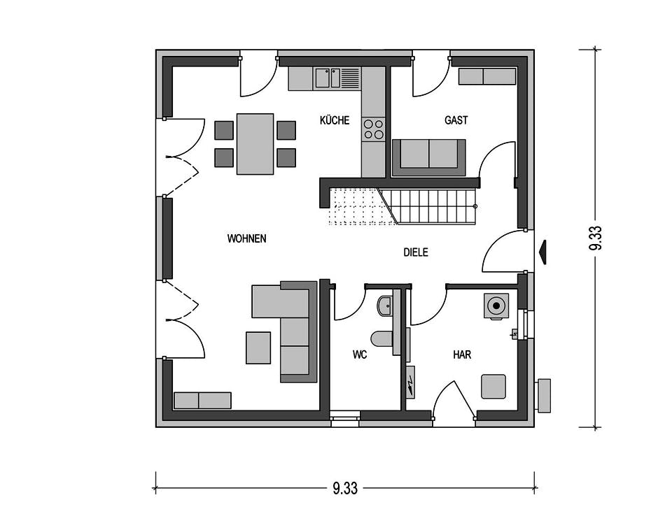 Massivhaus ELEGANZ 2130 von HVO Massivhaus Schlüsselfertig ab 307388€, Stadtvilla Grundriss 1