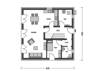 Massivhaus ELEGANZ 2150 von HVO Massivhaus Schlüsselfertig ab 381700€, Stadtvilla Grundriss 1