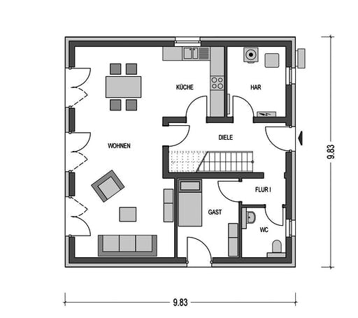 Massivhaus ELEGANZ 2150 von HVO Massivhaus Schlüsselfertig ab 324638€, Stadtvilla Grundriss 1