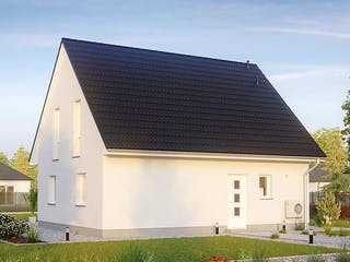 Massivhaus KLASSIK 2410 von HVO Massivhaus Schlüsselfertig ab 311400€, Satteldach-Klassiker Außenansicht 2