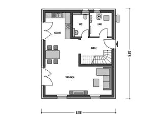 Massivhaus KLASSIK 2410 von HVO Massivhaus Schlüsselfertig ab 311400€, Satteldach-Klassiker Grundriss 1