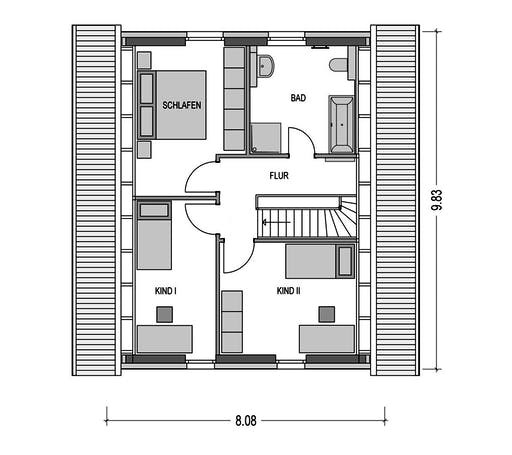 Massivhaus KLASSIK 2410 von HVO Massivhaus Schlüsselfertig ab 263053€, Satteldach-Klassiker Grundriss 2