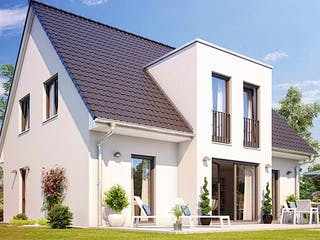 Massivhaus KLASSIK 2610 von HVO Massivhaus Schlüsselfertig ab 342300€, Satteldach-Klassiker Außenansicht 1