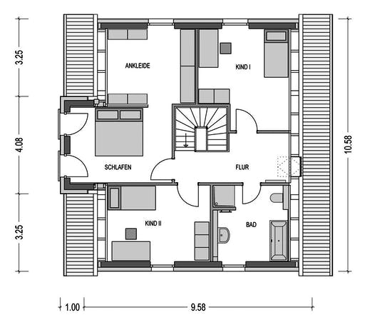 Massivhaus KLASSIK 2710 von HVO Massivhaus Schlüsselfertig ab 322909€, Satteldach-Klassiker Grundriss 2