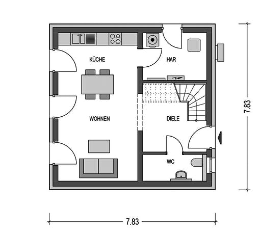 Massivhaus URBAN 2090 von HVO Massivhaus Schlüsselfertig ab 264631€, Cubushaus Grundriss 1