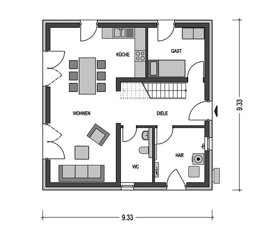 Massivhaus URBAN 2130 von HVO Massivhaus Schlüsselfertig ab 319847€, Cubushaus Grundriss 1