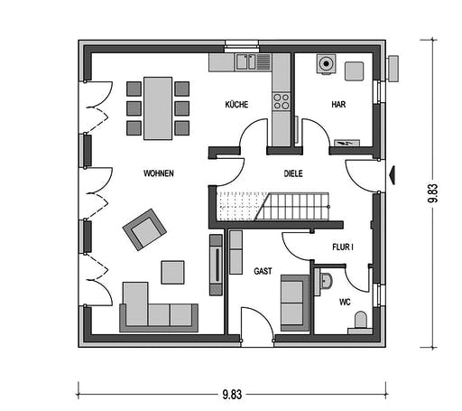 Massivhaus URBAN 2150 von HVO Massivhaus Schlüsselfertig ab 337676€, Cubushaus Grundriss 1