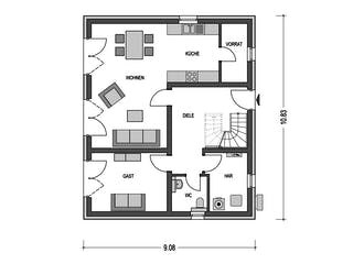 Massivhaus VARIANT 2620 von HVO Massivhaus Schlüsselfertig ab 375200€, Satteldach-Klassiker Grundriss 1