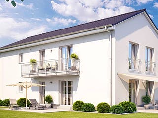 Massivhaus ZWEIFAMILIENHAUS 2491 von HVO Massivhaus Schlüsselfertig ab 545800€, Satteldach-Klassiker Außenansicht 1