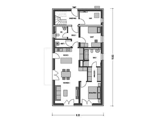 Massivhaus ZWEIFAMILIENHAUS 2491 von HVO Massivhaus Schlüsselfertig ab 545800€, Satteldach-Klassiker Grundriss 1