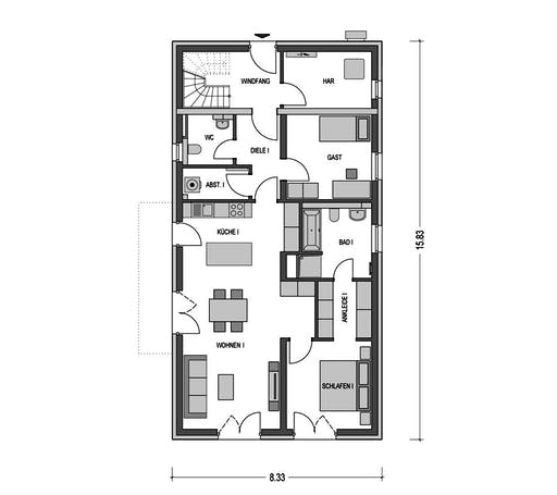 Massivhaus ZWEIFAMILIENHAUS 2490 von HVO Massivhaus Schlüsselfertig ab 456588€, Satteldach-Klassiker Grundriss 1