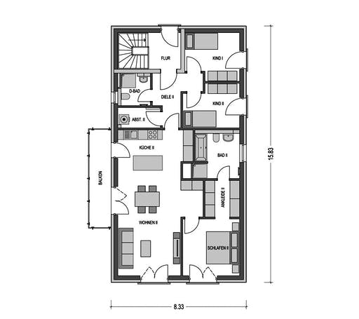 Massivhaus ZWEIFAMILIENHAUS 2490 von HVO Massivhaus Schlüsselfertig ab 456588€, Satteldach-Klassiker Grundriss 2