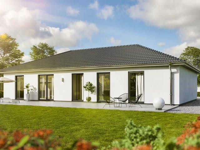 Massivhaus Bungalow 131 von Schmid-Haus Bausatzhaus ab 314800€, Bungalow Außenansicht 1