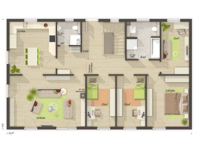 Massivhaus Bungalow 131 von Schmid-Haus Bausatzhaus ab 314800€, Bungalow Innenansicht 4