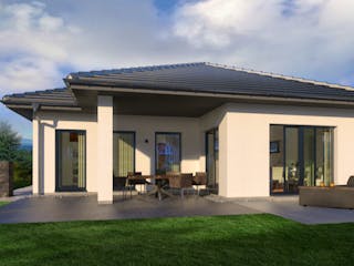 Fertighaus Bungalow 2 Walmdach von OKAL Haus Schlüsselfertig ab 379700€, Außenansicht 1
