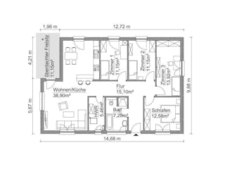Fertighaus Bungalow SH 127 B von ScanHaus Marlow, Bungalow Innenansicht 2