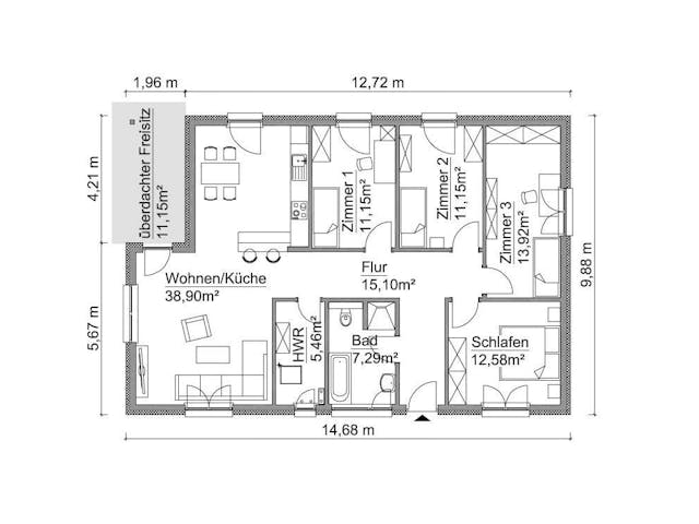 Fertighaus Bungalow SH 127 B von ScanHaus Marlow, Bungalow Innenansicht 2
