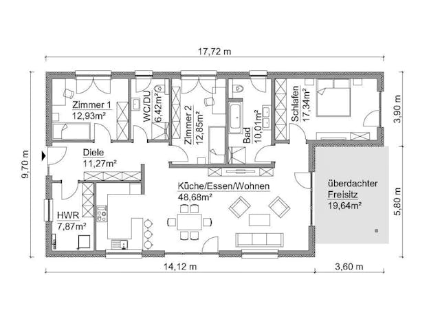 Fertighaus Bungalow SH 147 B von ScanHaus Marlow, Bungalow Innenansicht 7