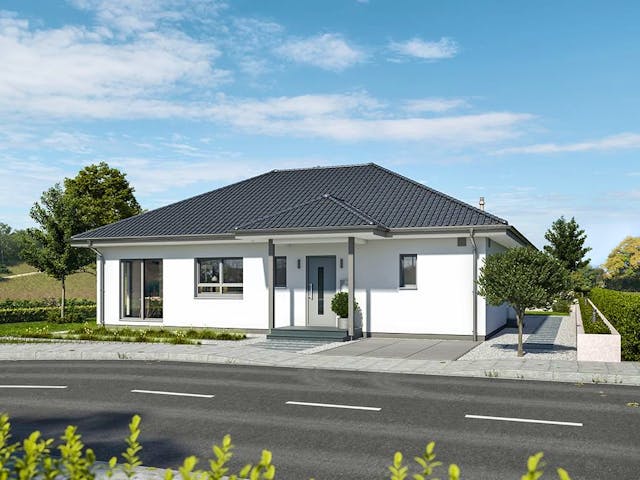 Fertighaus ComfortStyle 14.02 W von massa haus Ausbauhaus ab 165999€, Bungalow Außenansicht 1 Fertighaus ComfortStyle 14.02 W von massa haus Ausbauhaus ab 165999€, Bungalow Außenansicht 1
