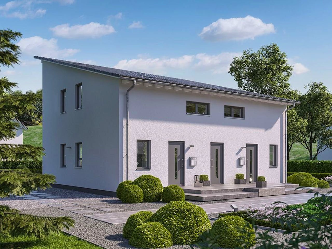 Fertighaus FamilyStyle 21.02 P von massa haus Ausbauhaus ab 194999€, Pultdachhaus Außenansicht 1