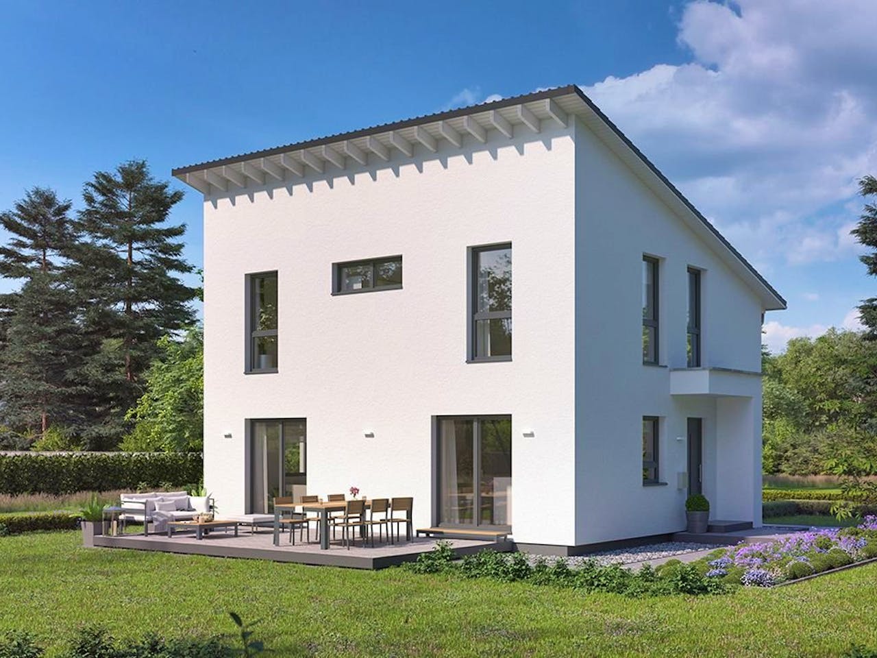 Fertighaus LifeStyle 14.04 P von massa haus Ausbauhaus ab 147999€, Pultdachhaus Außenansicht 1