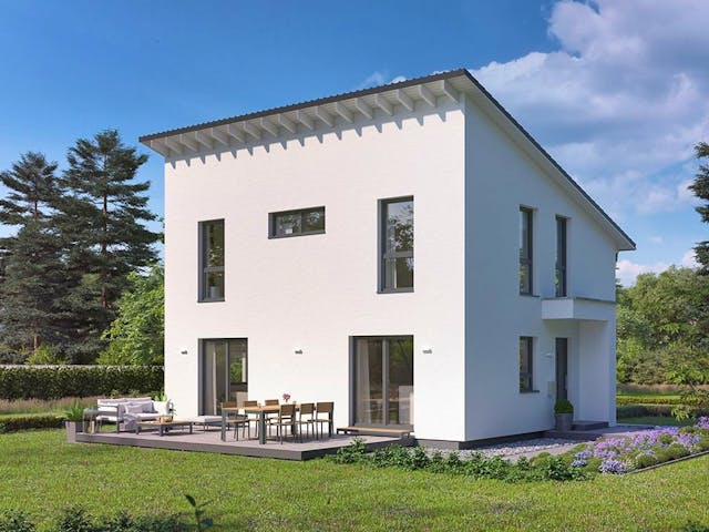 Fertighaus LifeStyle 14.04 P von massa haus Ausbauhaus ab 147999€, Pultdachhaus Außenansicht 1