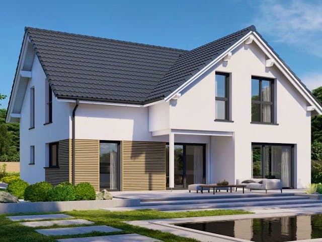 Fertighaus Point 177.1 von Danwood Schlüsselfertig ab 333700€, Satteldach-Klassiker Außenansicht 1 Fertighaus Point 177.1 von Danwood Schlüsselfertig ab 333700€, Satteldach-Klassiker Außenansicht 1