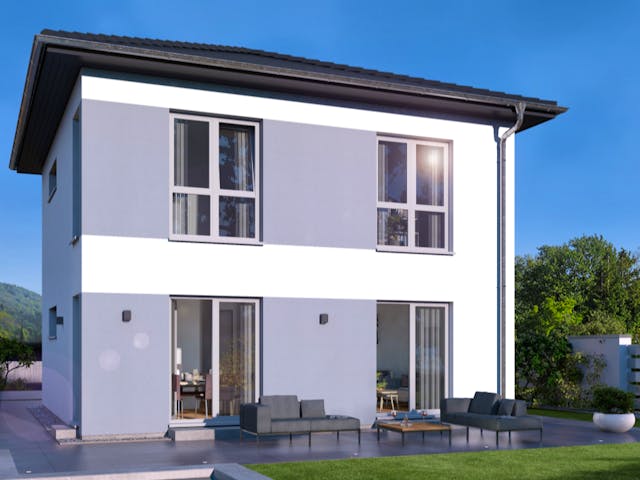 Fertighaus Stadtvilla 11 Walmdach von OKAL Haus Schlüsselfertig ab 379900€, Stadtvilla Außenansicht 1