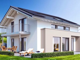 Fertighaus SUNSHINE 154 V4 von Living Fertighaus Schlüsselfertig ab 356356€, Satteldach-Klassiker Außenansicht 1