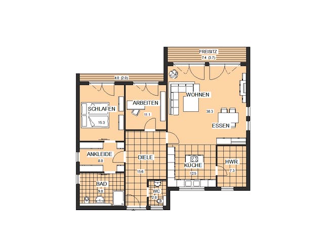 Fertighaus Individual 131 von NORDHAUS Fertigbau Schlüsselfertig ab 208012€, Cubushaus Grundriss 1