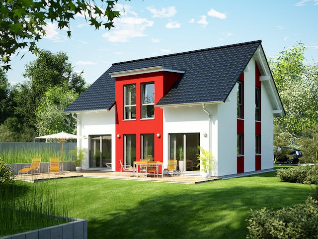 Fertighaus Individual 144 von NORDHAUS Fertigbau Schlüsselfertig ab 227885€, Satteldach-Klassiker Außenansicht 1