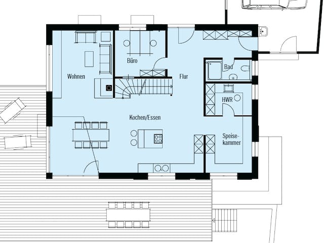 Fertighaus Individuelle Planung Modern Living von Bau-Fritz Schlüsselfertig ab 750000€, Cubushaus Grundriss 1