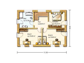 Fertighaus Ingmar von Holzhaus Rosskopf Schlüsselfertig ab 449000€, Satteldach-Klassiker Grundriss 2