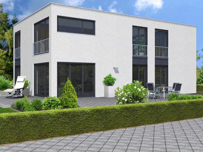 Massivhaus Bauhaus 115 von invivo haus Schlüsselfertig ab 454000€, Cubushaus Außenansicht 1