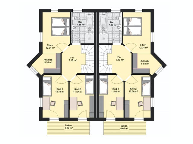 Massivhaus Klassik 72 von invivo haus Schlüsselfertig ab 401285€, Satteldach-Klassiker Grundriss 2