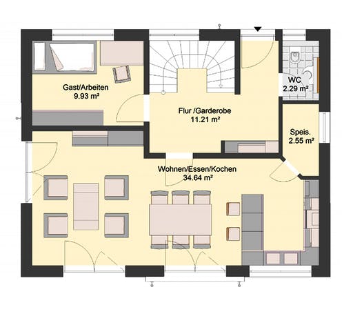 Massivhaus Klassik 80 von invivo haus Schlüsselfertig ab 359000€, Satteldach-Klassiker Grundriss 1