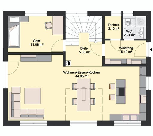 Massivhaus Klassik 93 von invivo haus Schlüsselfertig ab 393000€, Satteldach-Klassiker Grundriss 1
