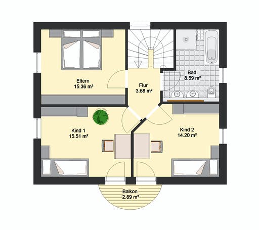 Massivhaus Villa 76 von invivo haus Schlüsselfertig ab 374000€, Stadtvilla Grundriss 2