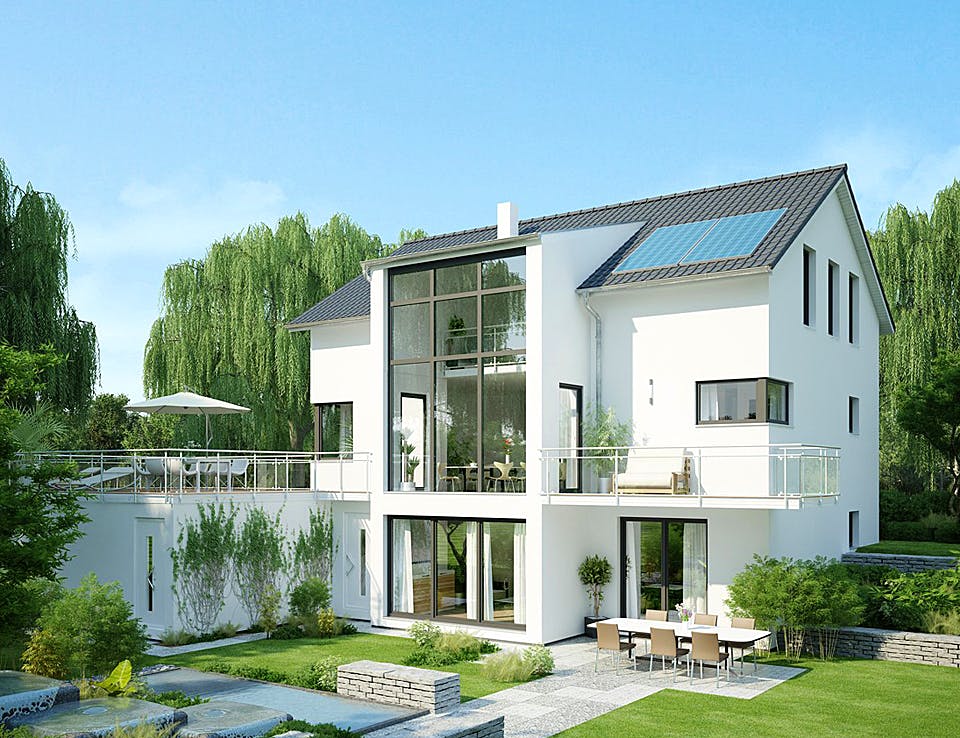 Massivhaus Avantgarde 162 von invivo haus Schlüsselfertig ab 816000€, Satteldach-Klassiker Außenansicht 1