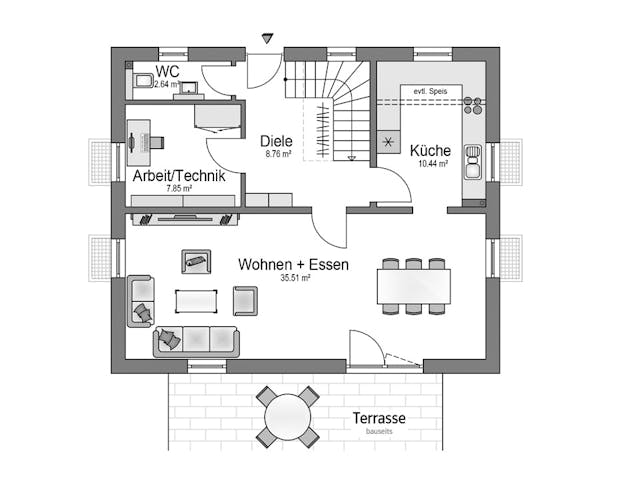 Massivhaus EFH Klassik 115 von invivo haus Schlüsselfertig ab 381932€, Satteldach-Klassiker Grundriss 1