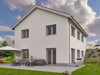 Massivhaus Einfamilienhaus 2 von ISAR-Haus, Satteldach-Klassiker Außenansicht 1