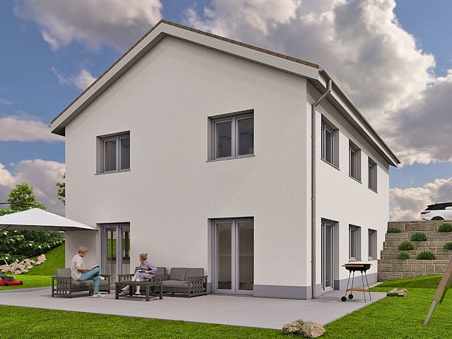 Massivhaus Einfamilienhaus 2 von ISAR-Haus, Satteldach-Klassiker Außenansicht 1