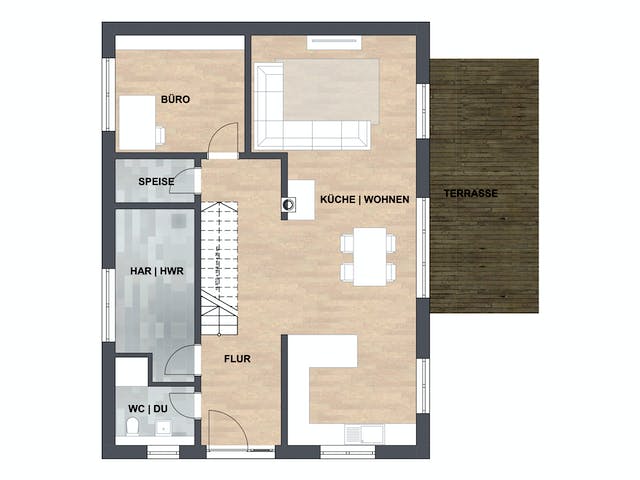 Massivhaus Haus Fuchs von ISAR-Haus Schlüsselfertig ab 289000€, Stadtvilla Grundriss 1