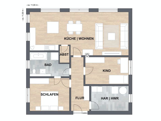 Massivhaus Haus Klein von ISAR-Haus Schlüsselfertig ab 200000€, Bungalow Grundriss 1