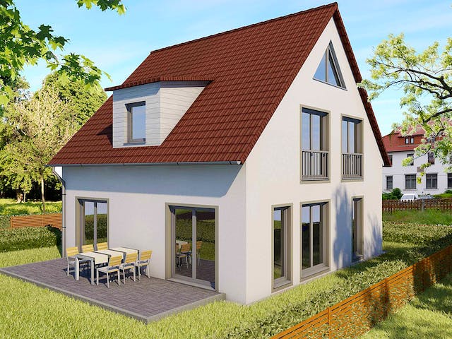 Massivhaus Haus Nowak von ISAR-Haus Schlüsselfertig ab 200000€, Satteldach-Klassiker Außenansicht 1