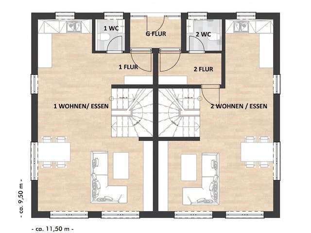 Massivhaus Haus Richter & Schwarz von ISAR-Haus Schlüsselfertig ab 294000€, Stadtvilla Grundriss 1