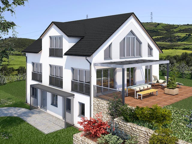 Massivhaus Haus Rother von ISAR-Haus Schlüsselfertig ab 389000€, Satteldach-Klassiker Außenansicht 1