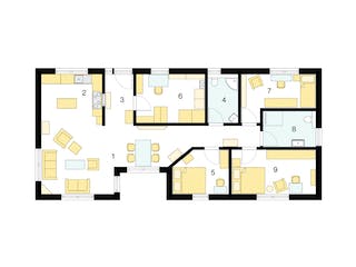 Fertighaus Bungalow mit Holzfassade von ISOWOODHAUS, Bungalow Grundriss 1