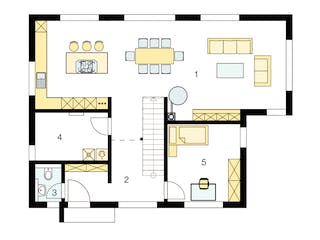 Fertighaus Modernes Landhaus mit Erker von ISOWOODHAUS, Satteldach-Klassiker Grundriss 1