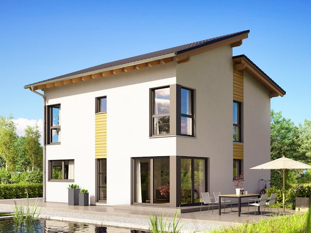 Fertighaus Jakomo von Büdenbender Hausbau, Pultdachhaus Außenansicht 1 Fertighaus Jakomo von Büdenbender Hausbau, Pultdachhaus Außenansicht 1